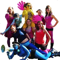 Brightly dressed people lightening up blue monday
